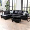 Black Faux Leather 3-Piece Couch Living Room Sofa Set A