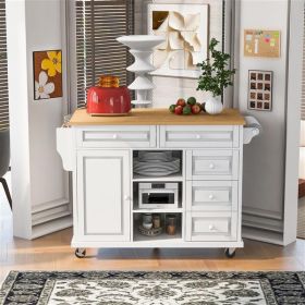 Kitchen cart with Rubber wood desktop rolling mobile kitchen island with storage and 5 draws 53 Inch length(White)