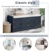 Storage Bench with 4 Doors and Adjustable Shelves, Shoe Bench with Removable Cushion for Living Room, Entryway (Antique Navy)