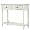 Console Table Traditional Design with Two Drawers and Bottom Shelf (Ivory White)