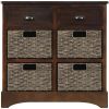 Rustic Storage Cabinet with Two Drawers and Four Classic Rattan Basket for Dining Room/Living Room (Espresso)