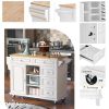 Kitchen cart with Rubber wood desktop rolling mobile kitchen island with storage and 5 draws 53 Inch length(White)