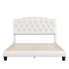 Upholstered Platform Bed with Saddle Curved Headboard and Diamond Tufted Details, Queen, Beige