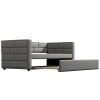 Twin Size Daybed with Trundle, Upholstered Daybed with Padded Back, Gray