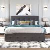 Upholstered Platform Bed with 2 Drawers and 1 Twin XL Trundle, Linen Fabric, Queen Size - Dark Gray